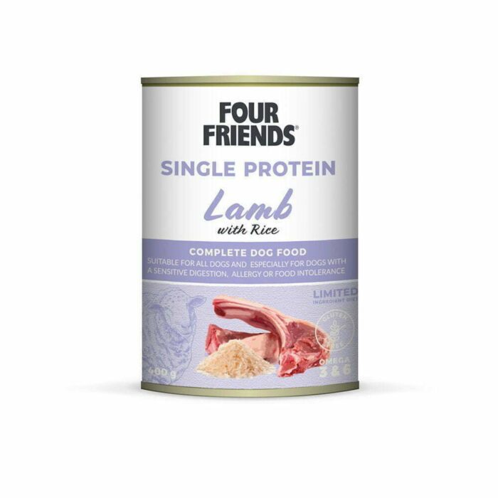 Four Friends Single Protein Lamb with Rice konservi suņiem ar jēra gaļu un rīsiem, 400 g - Image 1