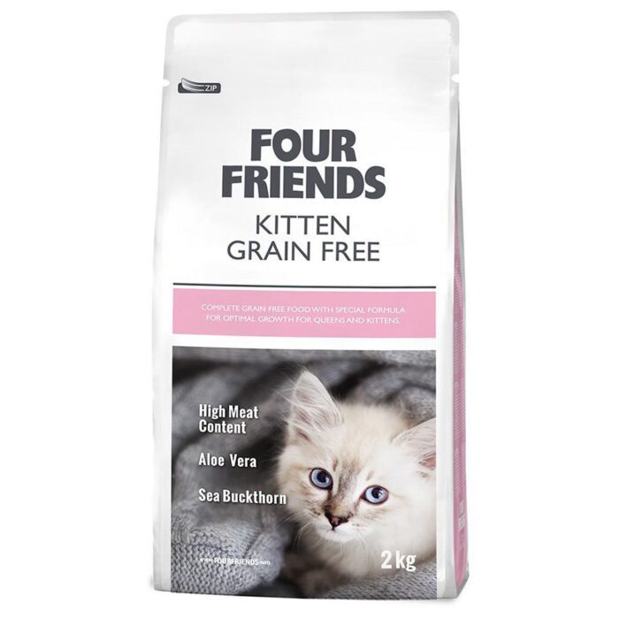 Four Friends Kitten Grain Free bezgraudu sausā barība kaķēniem ar pīli, tītaru, vistu un lasi, 2 kg - Image 1