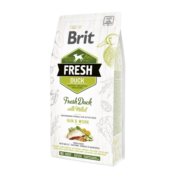 Brit Fresh Duck Millet Active Run & Work sausā barība suņiem Pīle, 2.5 kg - Image 1