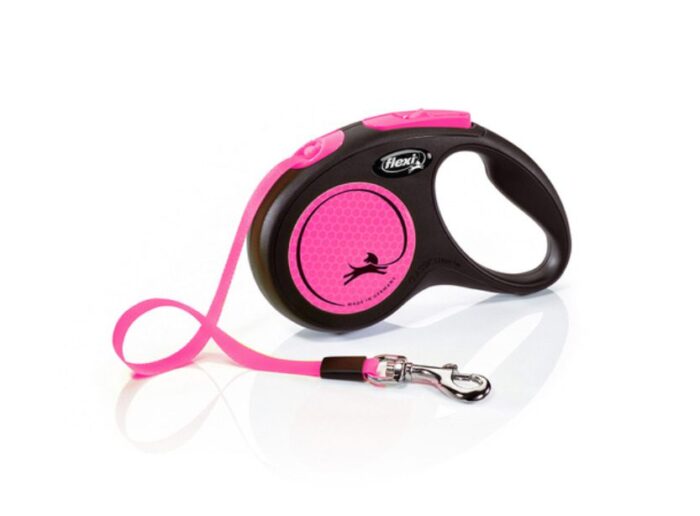 flexi Neon M 5m pink (lente) - pavada suņiem – inerces pavada suņiem - Image 4