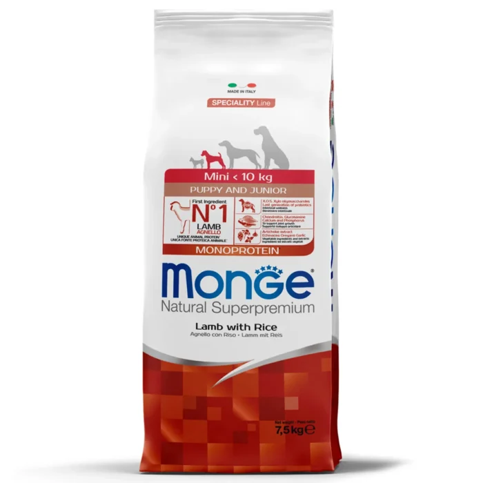 Monge MINI Puppy & Junior Lamb and Rice 7,5 kg - Image 1