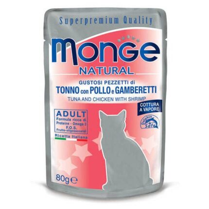 Monge Natural pouches Tuna in Jelly with Chicken and Shrimp 80g - konservi kaķiem