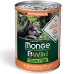 Monge BWild Puppy Duck With Pumpkin And Zucchini gabaliņi mērcē kucēniem ar pīli, ķirbi un cukini, 400 g