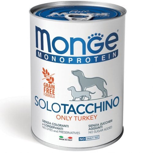 16855099276476d727475ed Monge Monoproteinic Pate 100% Turkey konservi suņiem ar tītara gaļu, bez graudiem, 400 g - Image 1