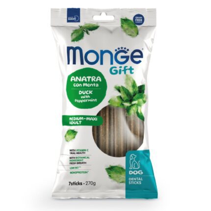 Monge Gift Dog DENTAL STICK Medium & Maxi Duck with peppermint / 270 gr - kārums suņiem