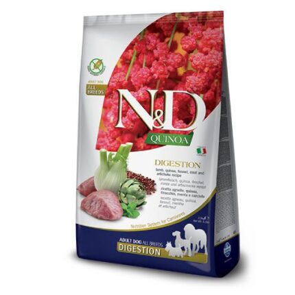 Farmina N&D Dog Grain Free Digestion All Breed bezgraudu sausā barība suņiem Jērs, kvinoja, fenhelis 2.5kg