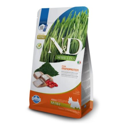 Farmina N&D Dog Grain Free Adult S bezgraudu sausā barība suņiem Siļķe, spirulīna 2kg