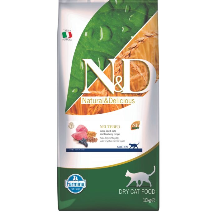 Farmina N&D Cat Low Grain Neutered mazgraudu sausā barība sterilizētiem kaķiem Jērs, mellenes 10kg - Image 1