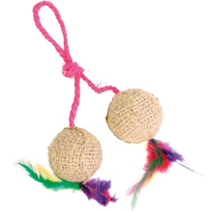 Trixie Rotaļlieta kaķiem 2 balls on a rope, jute, ø 4.5 cm