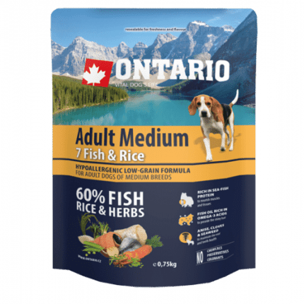 Ontario Sausa barība suņiem Dog Adult Medium Fish and Rice, 750 gr