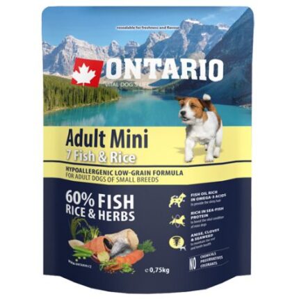 Ontario Sausa barība suņiem Dog Adult Mini Fish and Rice, 750 gr