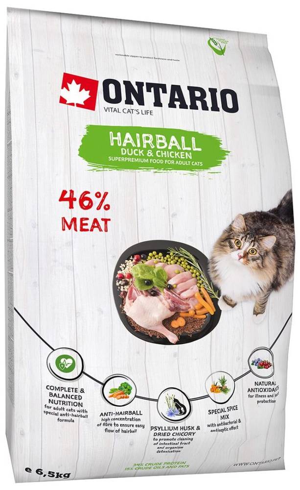 Ontario Sausā barība kaķiem Cat Hairball, 6.5 kg — изображение 1
