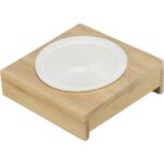 Trixie Bļoda dzīvniekiem, keramika Bowl with holder, ceramic/bamboo, 0.25l/ø 12cm/15×5×15cm, white/ecru