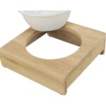 Trixie Bļoda dzīvniekiem, keramika Bowl with holder, ceramic/bamboo, 0.25l/ø 12cm/15×5×15cm, white/ecru - Image 2