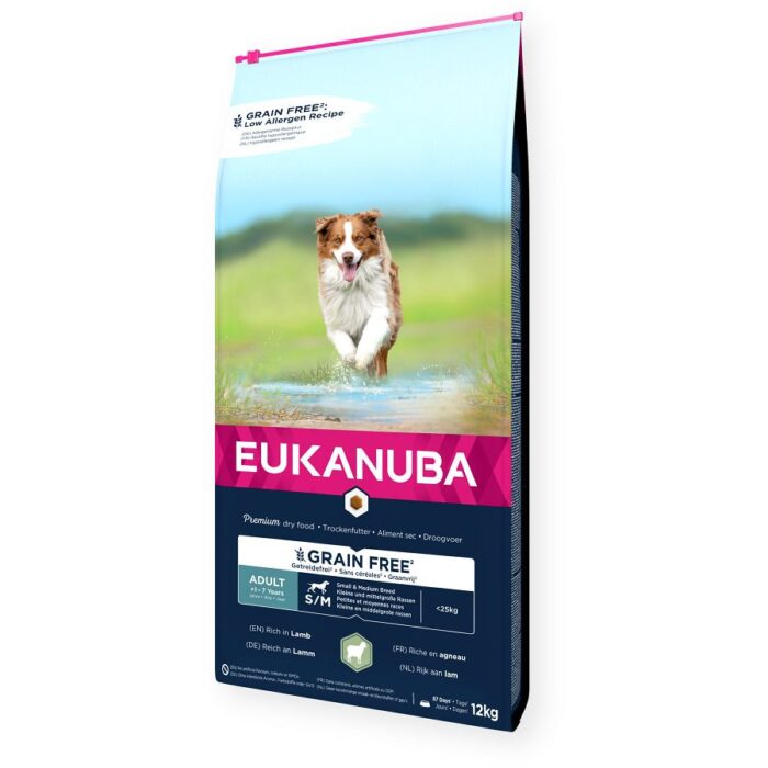 Eukanuba Sausa barība suņiem Adult Small and Medium Lamb and Rice Grain Free, 12 kg - Image 1