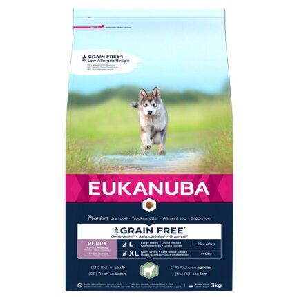 Eukanuba Sausa barība kucēniem Puppy, Large, GRAIN FREE Lamb & Rice, 3 kg