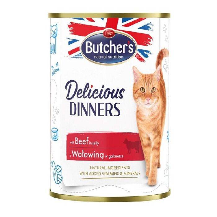 Butchers Konservēta barība kaķiem CAT Delicious Dinners with beef chunks in Jelly 400g - Image 1