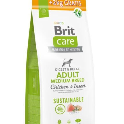 Brit Care Sustainable Adult Medium Breed Chicken&Insect sausā barība suņiem 12 + 2 kg dāvanā