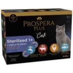 Prospera Plus Cat Pouch Sterilized 1+ Mix mitrā barība kastrētiem kaķiem ar lasi, liellopu gaļu, vistu un tunci, 12x 85 g