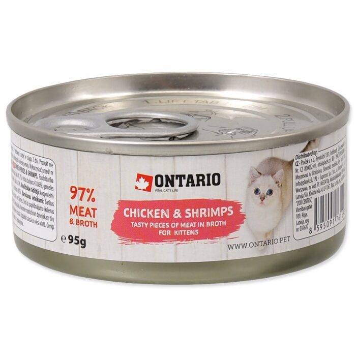 Ontario Konservi kaķēniem Junior Chicken Pieces+Shrimp 95g - Image 1
