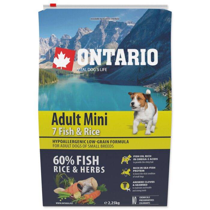 Ontario Sausa barība suņiem Dog Adult Mini Fish and Rice, 2.25kg - Image 1