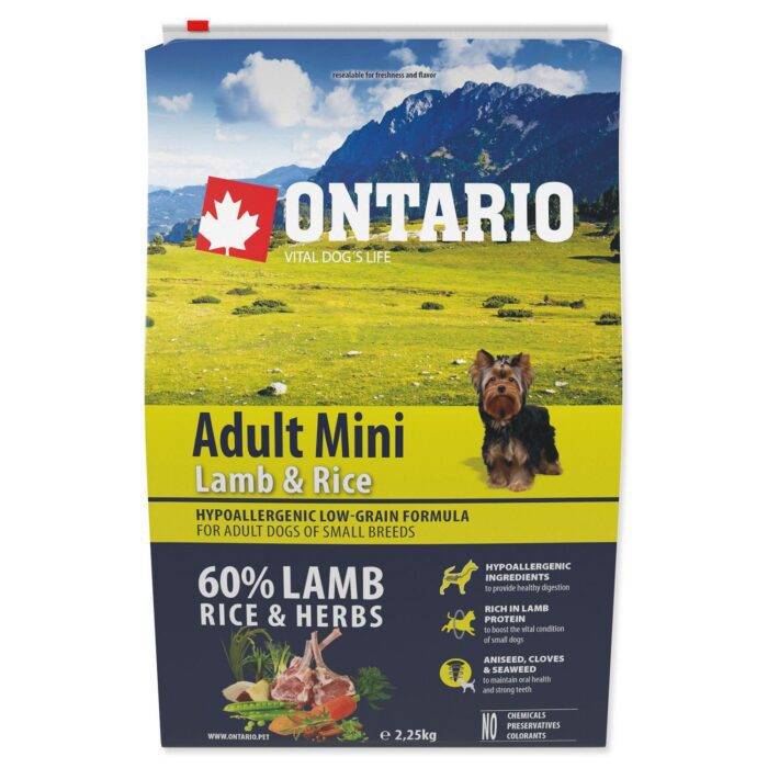 Ontario Sausa barība suņiem Dog Adult Mini Lamb and Rice, 2.25kg - Image 1