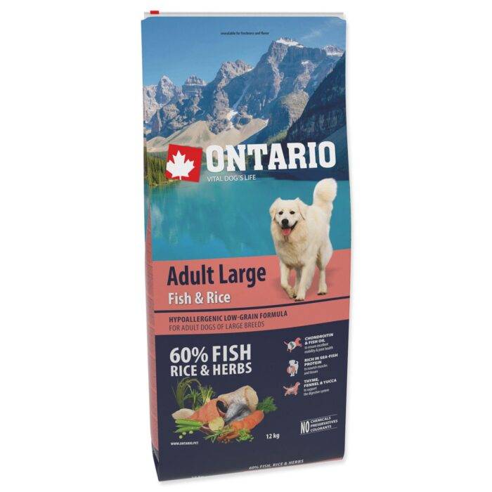 Ontario Sausa barība suņiem Dog Adult Large Fish and Rice, 12 kg - Image 1