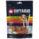 Ontario Chicken Jerky & Calcium Bone gardums suņiem, vistas gaļas kaltējums ar kalcija kauliņiem, 70 g