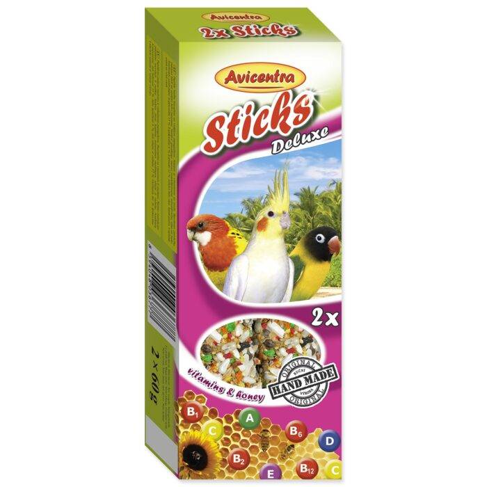 Avicentra Papildbarība putniem – Sticks fruit, nutty for small parrots, 2 x55 g - Image 1