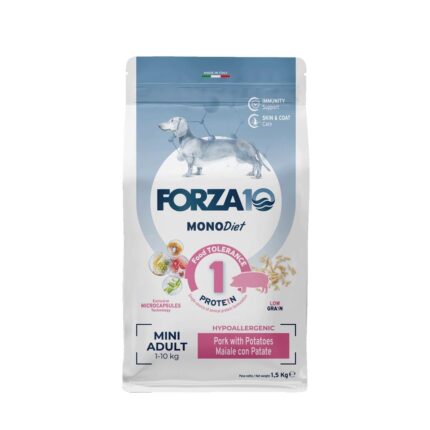 Forza10 Mini DIET Low Grain ar cūkgaļu un kartupeļiem, 1,5 kg`