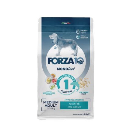 Forza10 Medium Monio Diet sausā barība pieaugušiem vidēja auguma šķirņu suņiem ar zivi, 1.5kg