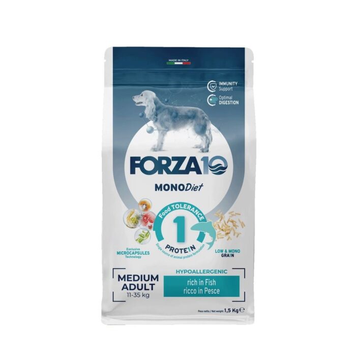 Forza10 Medium Monio Diet sausā barība pieaugušiem vidēja auguma šķirņu suņiem ar zivi, 1.5kg - Image 1