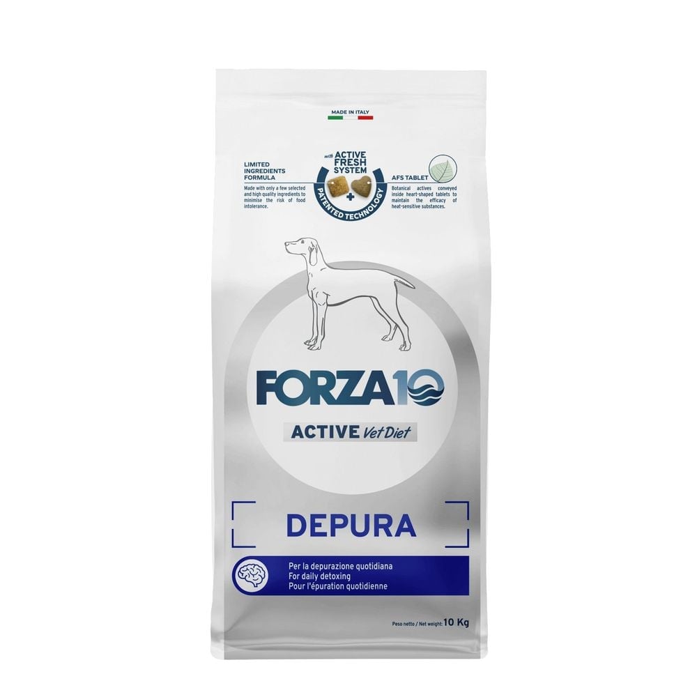 0909010_f10active-depura-10kg_front Forza10 Depura monoproteīna sausā barība suņiem ar zivīm, jutīgai gremošanas sistēmai, 10 kg - Image 1