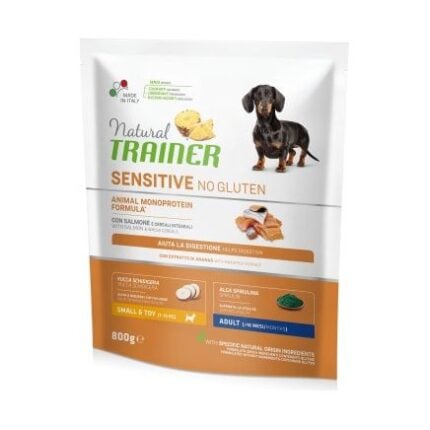 Natural Trainer Sensitive No Gluten Adult Mini Salmon  -  Bezglutēna Sausā Barība Ar Lasi  Mazo  Šķirņu Jutīgiem Pieaugušiem Suņiem 800 G