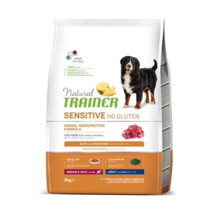 Natural Trainer Sensitive No Gluten Adult Lamb  - Bezglutēna Sausā Barība Ar Jēru  Jutīgiem Vidējo Un  Lielo Šķirņu Pieaugušiem Suņiem 3 kg