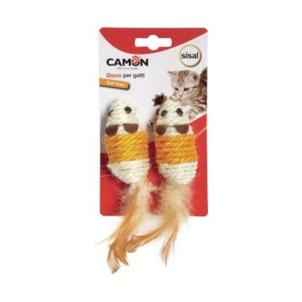 Camon игрушка для кошек - мышка сизалевая с перьями 2шт.