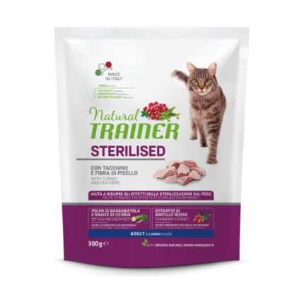 Natural Trainer Cat Sterilised Turkey 300 G - полноценный сбалансированный сухой корм с индейкой для взрослых стерилизованных кошек