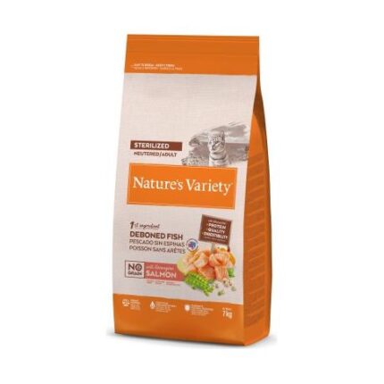 Nature's Variety Cat No Grain Sterilized Norwegian Salmon 7Kg - pilnvērtīga barība pieaugušiem Sterilizētiem kaķiem, ar lasi un bez graudiem