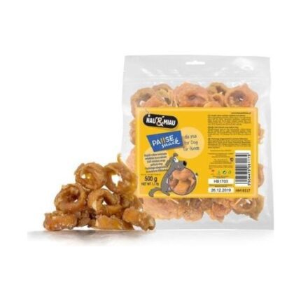 Hau&Miau soft Chicken rings 500g - papildbarība pieaugušiem suņiem, mīkstās vistas nūjiņas ar rīsiem