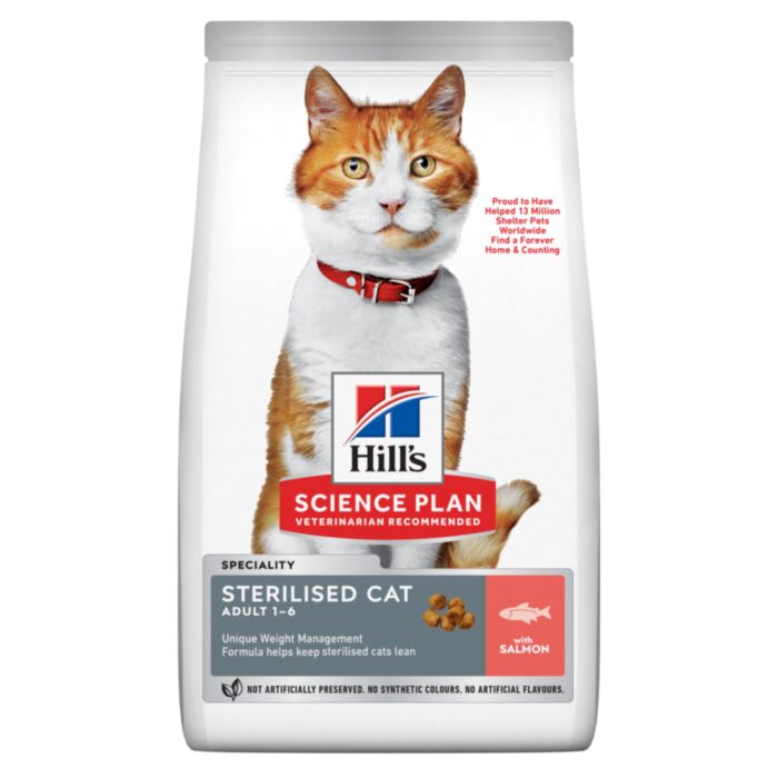 Hills Science Plan Cat Sterilised Adult with salmon barība kaķiem 
ar lasi, 3 kg