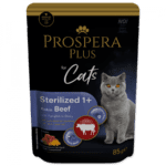 Prospera Plus Cat Pouch Sterilized 1+ Mix mitrā barība kastrētiem kaķiem ar lasi, liellopu gaļu, vistu un tunci, 12x 85 g - Image 3