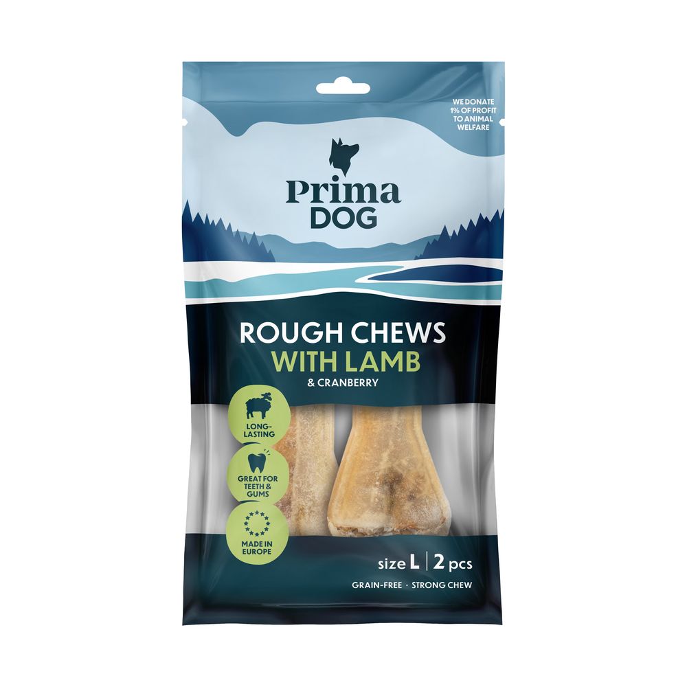 Primadog Rough Chews Lamb gardums suņiem - košļājamais kauls ar jēra pildījumu, 140 g